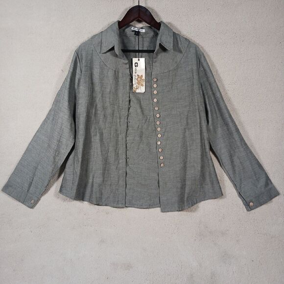 Gioia Fashioz Womens Sz L Chambre Long Sleeve Blouse Button-up - Picture 3 of 8